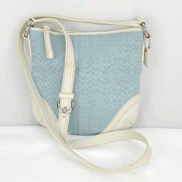 Vintage Baby Blue Coach Crossbody Bag Purse Y2K Signature Mini 'C ' Monogram - Picture 1 of 15